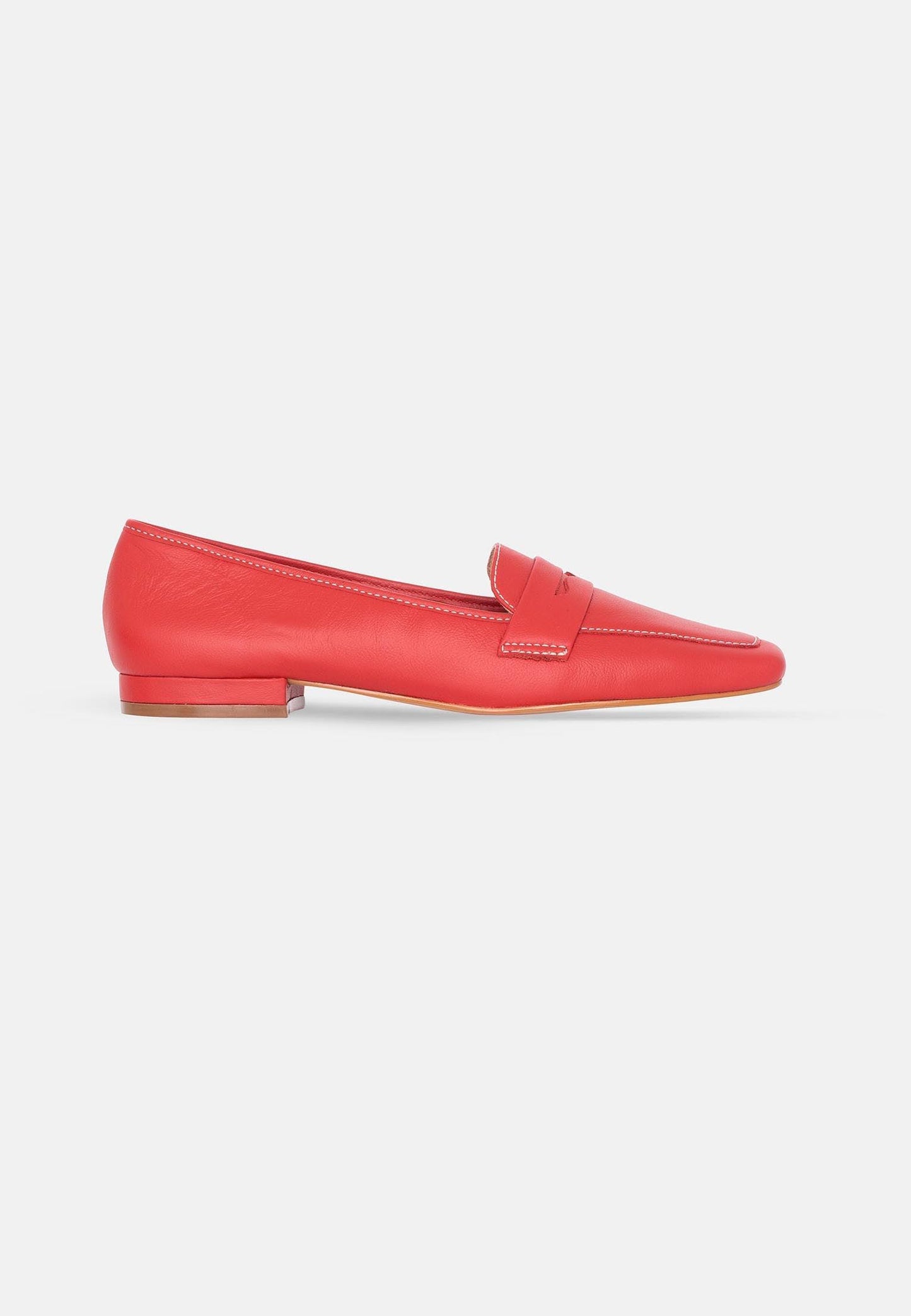 Women's Red Premium Leather Loafers with a Narrow Fit.