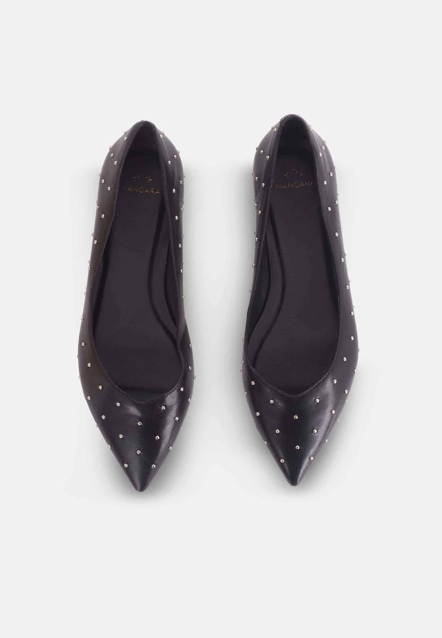 Women's Comfortable Black Leather Ballerinas with Stud Design.