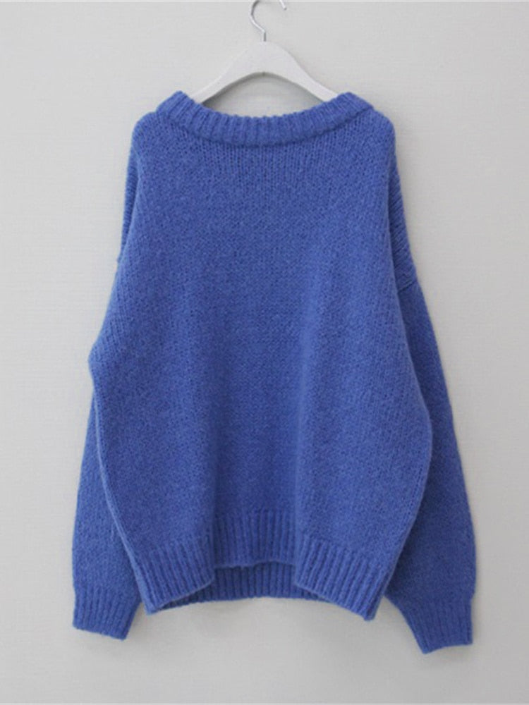 Womens Blue Wool and Acrylic Puff Sleeve Jumper