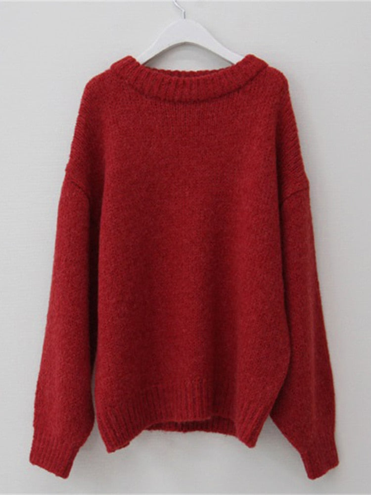 Womens Drak Red Wool and Acrylic Puff Sleeve Jumper