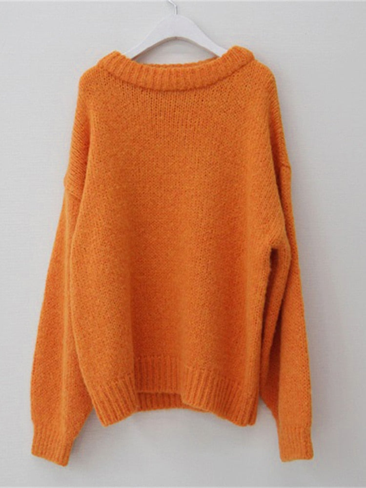 Womens Orange Wool and Acrylic Puff Sleeve Jumper