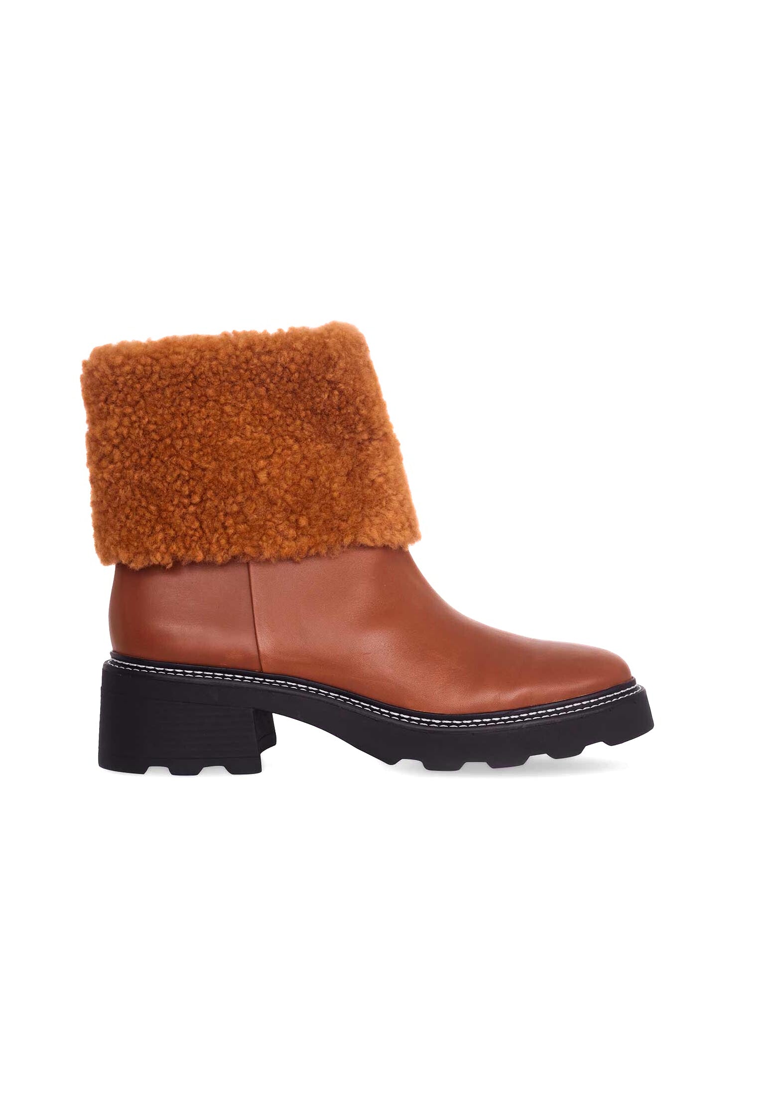Brown Ankle Boots with Stylish Shearling Detail