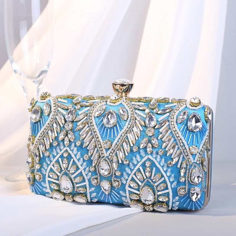 Ladies Luxury Summer Wedding Clutch Bag With Rhinestone and Pearl Decoration