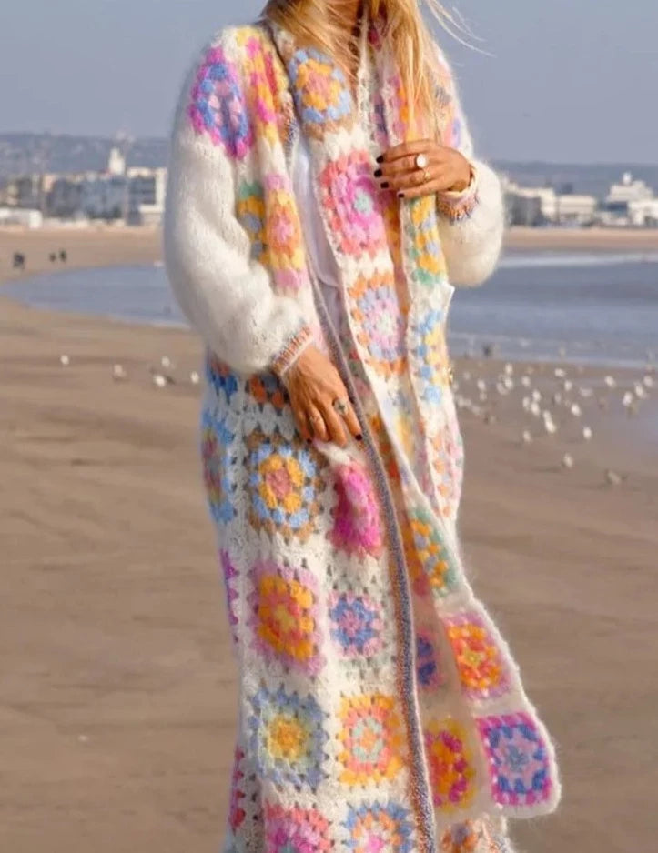 Ladies Long Vintage BOHO Crochet Cardigan