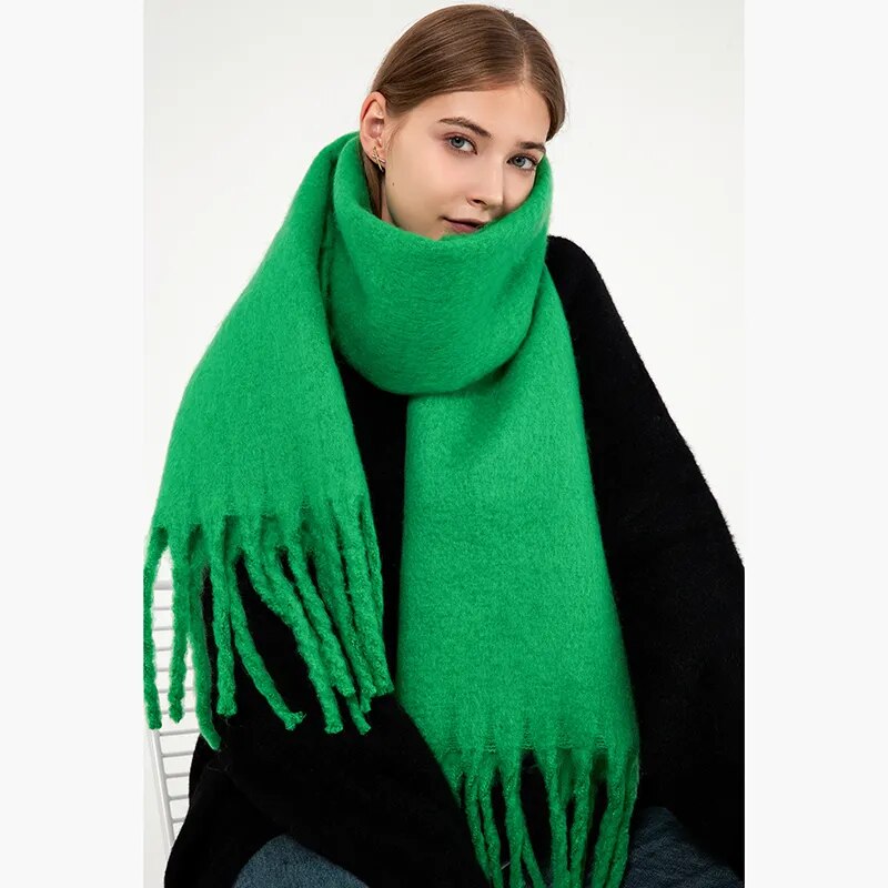 Ladies Winter Blanket Style Scarf With Long Tassels