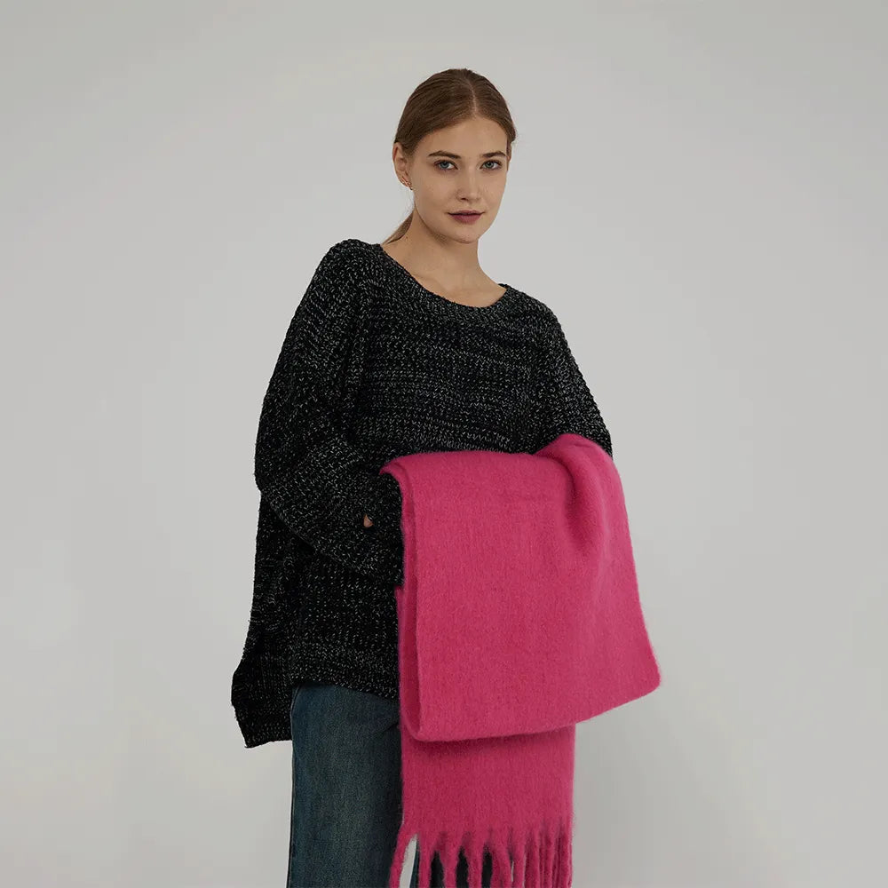 Ladies Winter Blanket Style Scarf With Long Tassels