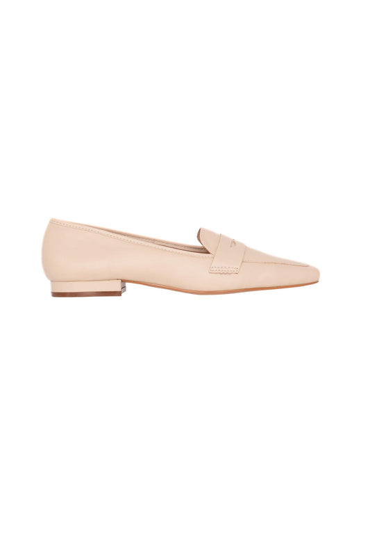 Women's Beige Premium Leather Loafers with a Narrow Fit.