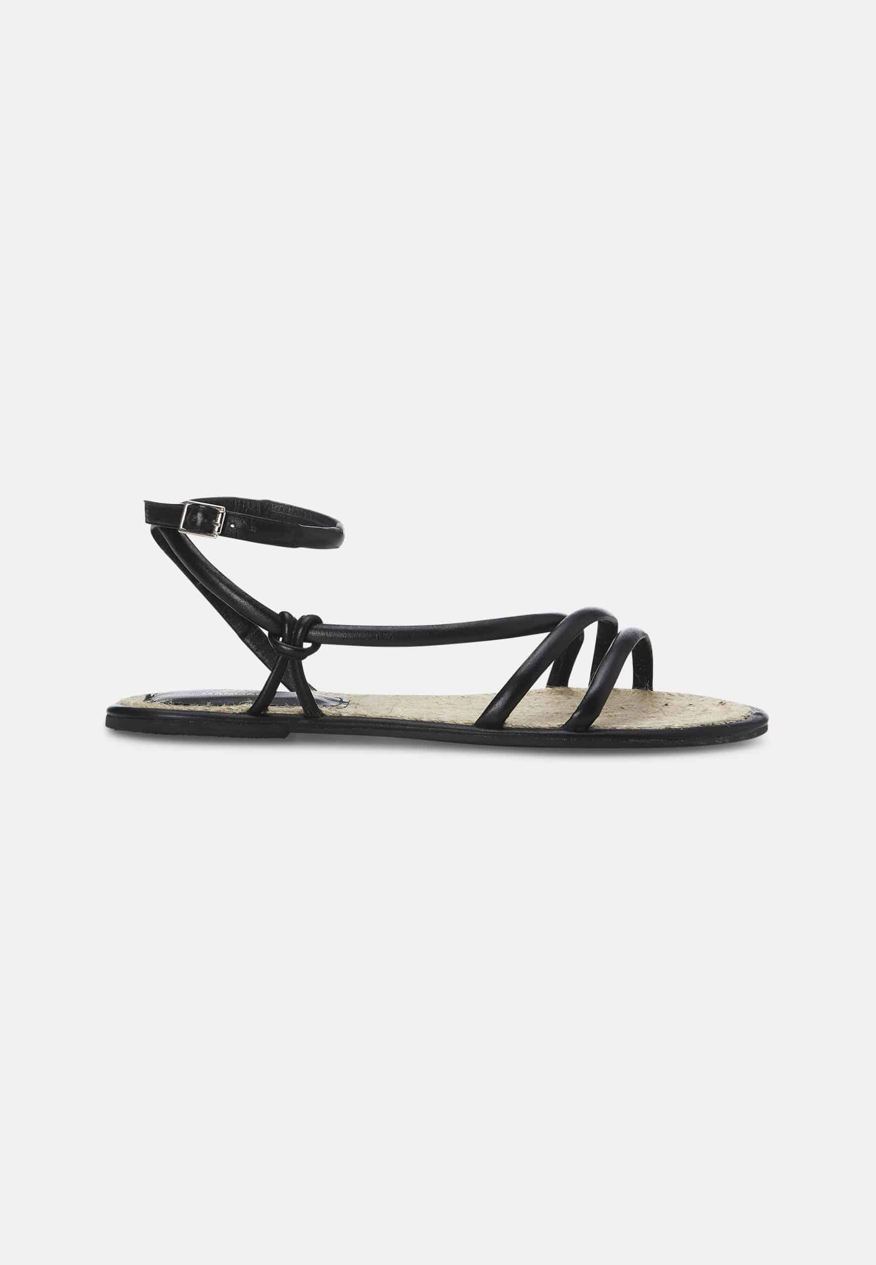 Ladies Flat Black Leather Sandals