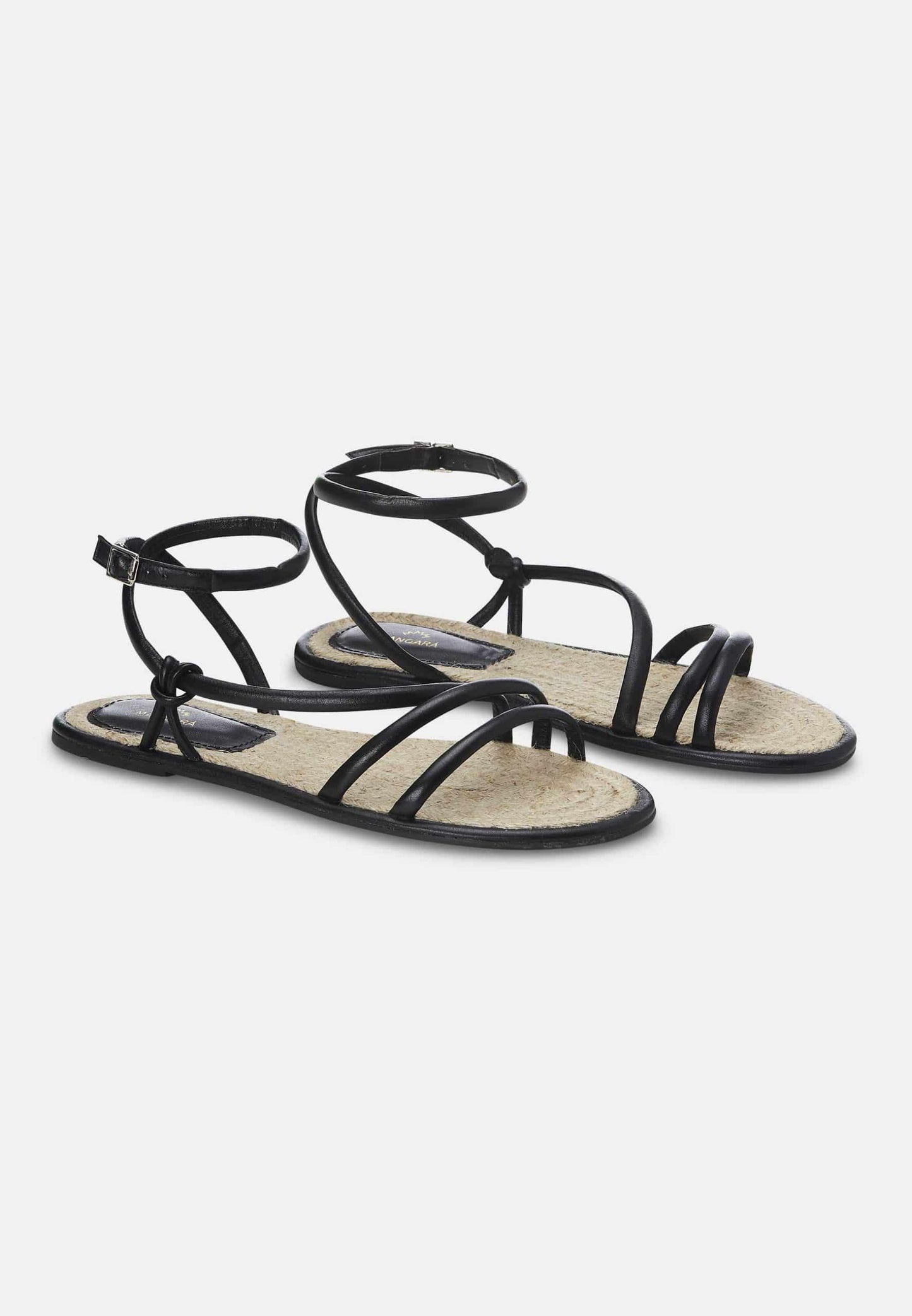 Ladies Flat Black Leather Sandals