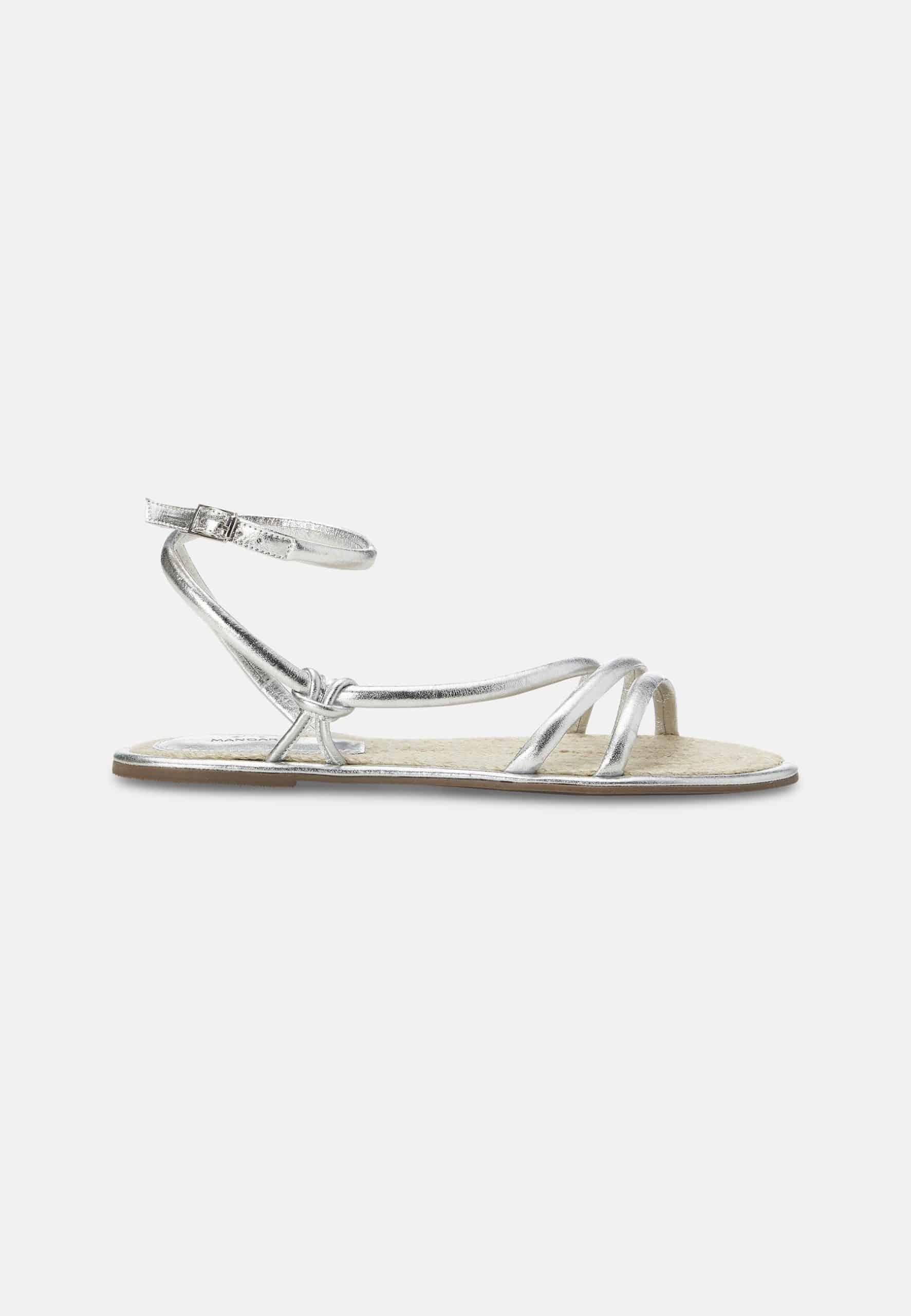 Ladies Flat Silver Leather Sandals