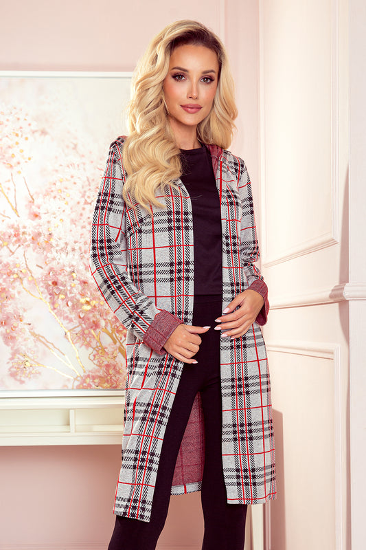 Ladies Checked Coat with Hood and Pockets