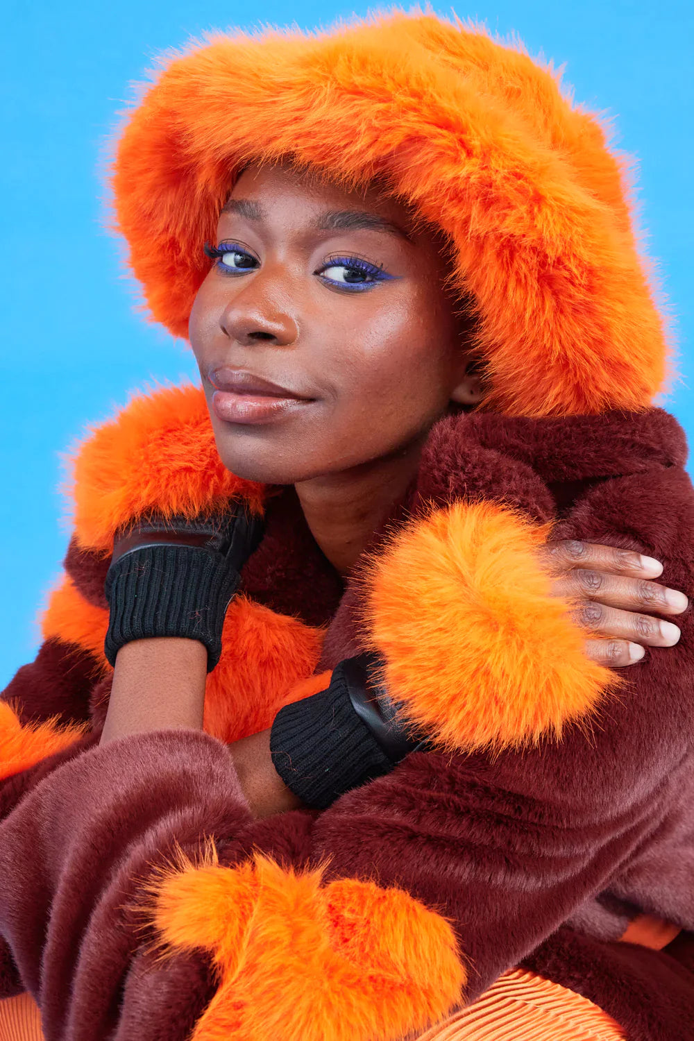 Ladies Orange Eco Bamboo Faux Fur Bucket Hat-0