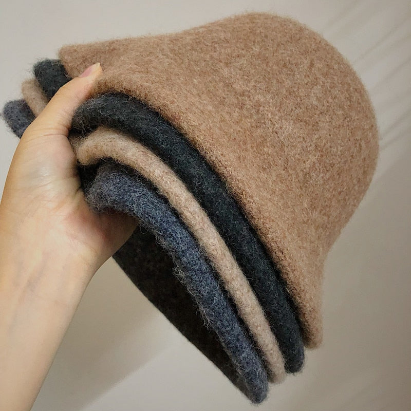 Womens Winter Wool Felt Bucket Hat