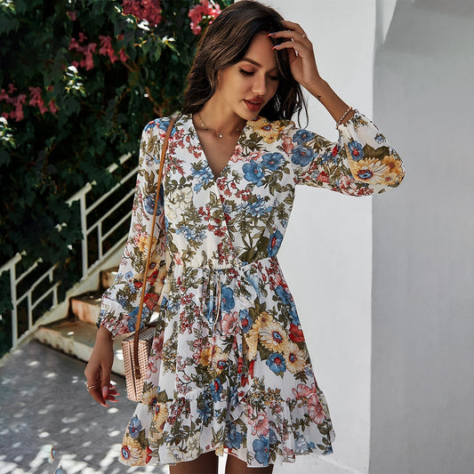 Ladies Short Summer Casual Floral Print Dress