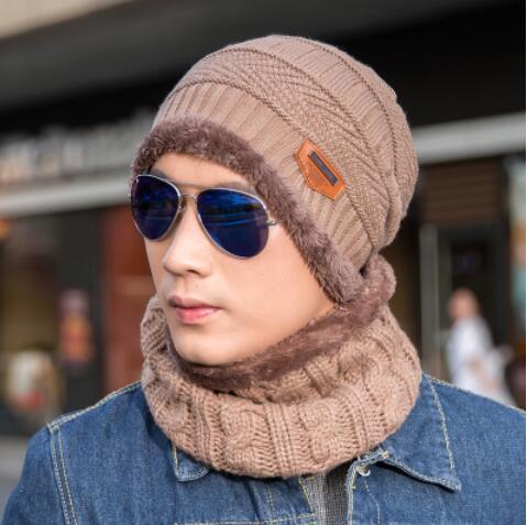 Men and Womens Knitted Polyester Winter Hat and Neck Warmer Set