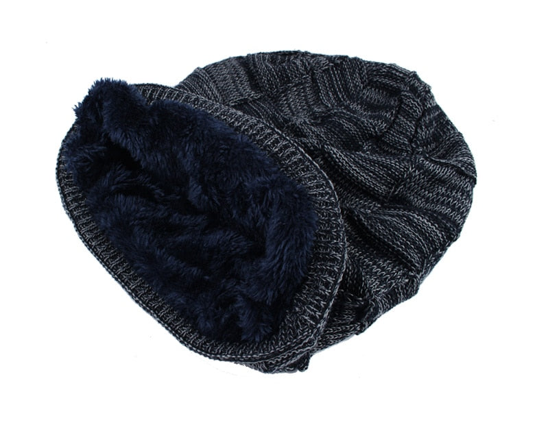 Men and Womens Knitted checked Hat and Neck Warmer Set With Faux Fur