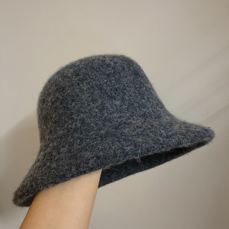 Womens Winter Wool Felt Bucket Hat