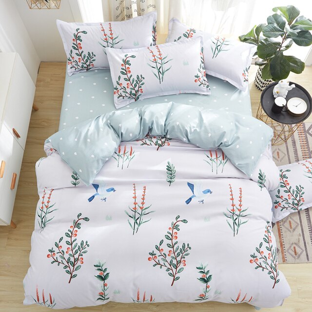 Floral Print Double Duvet Cover and Pillowcases and Sheet Set