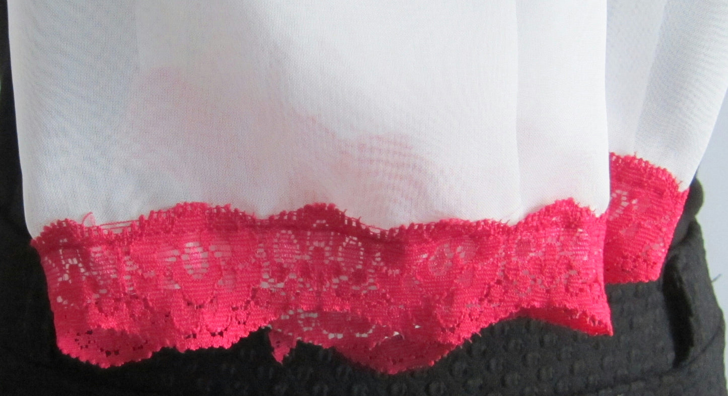 White Chiffon Scarf With Deep Pink Lace Trim - Style Showroom 