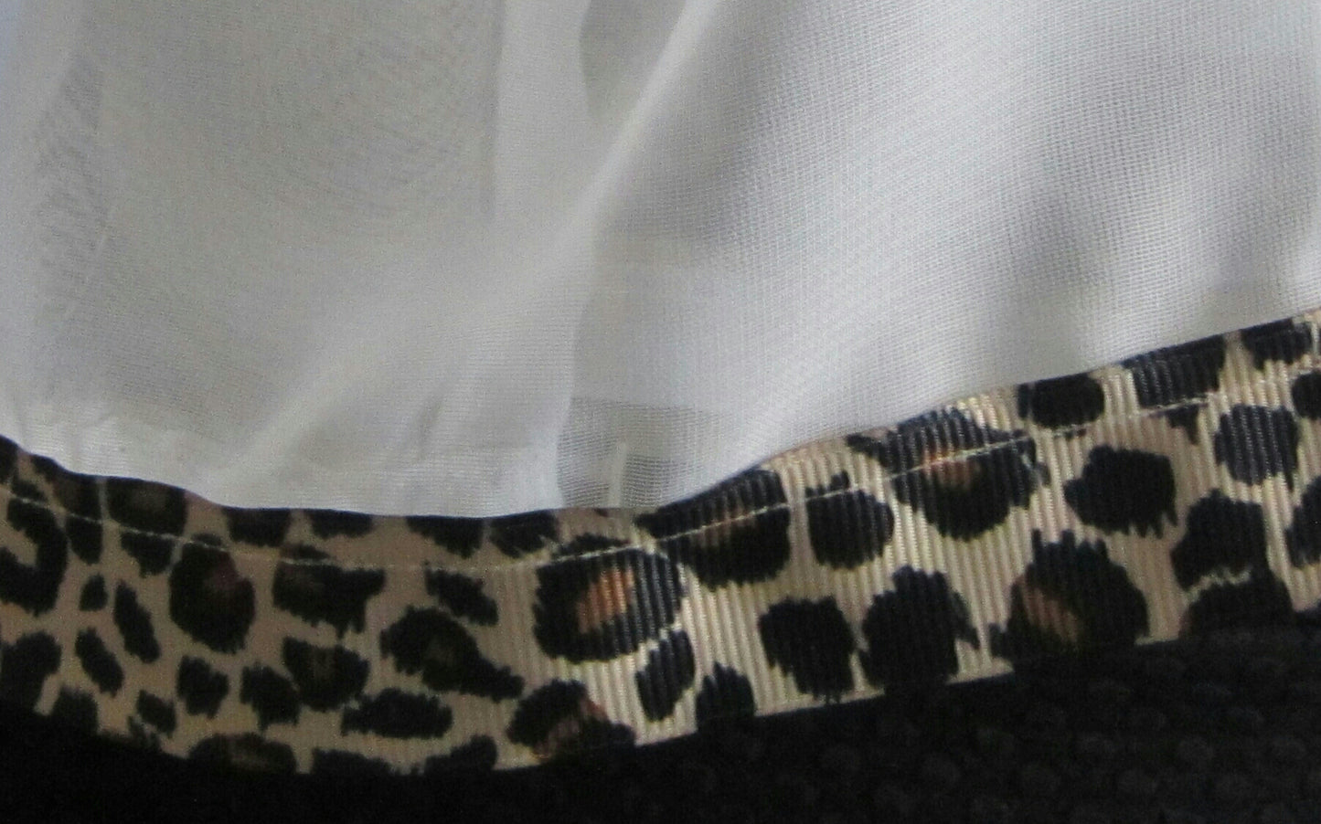 Ladies Ivory Chiffon Scarf With Leopard Print Grosgrain Ribbon Trim