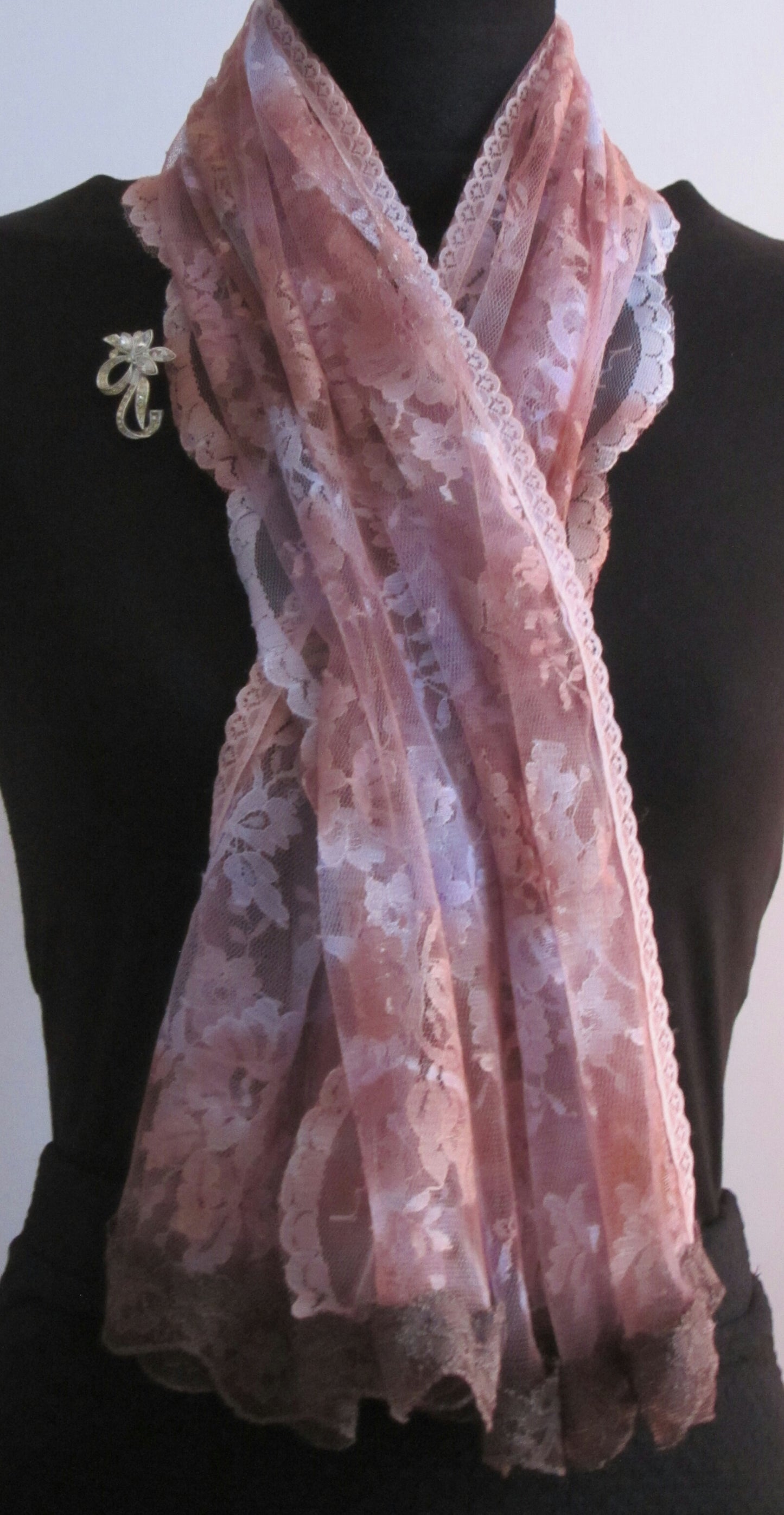 Ladies Luxury Tie Dye Effect Lace Scarf with Lace Trim