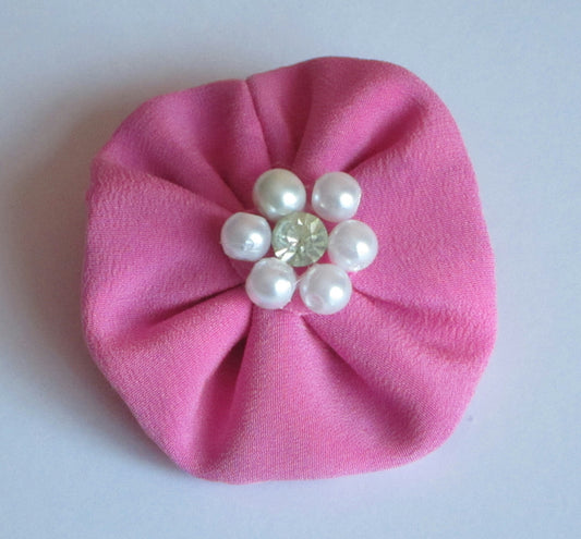 Ladies Hot Pink Corsage With Faux Pearl And Diamante Centre