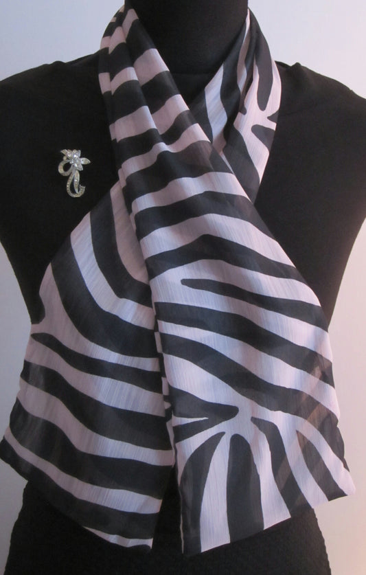 Ladies Slim Chiffon Zebra Print Neck Scarf