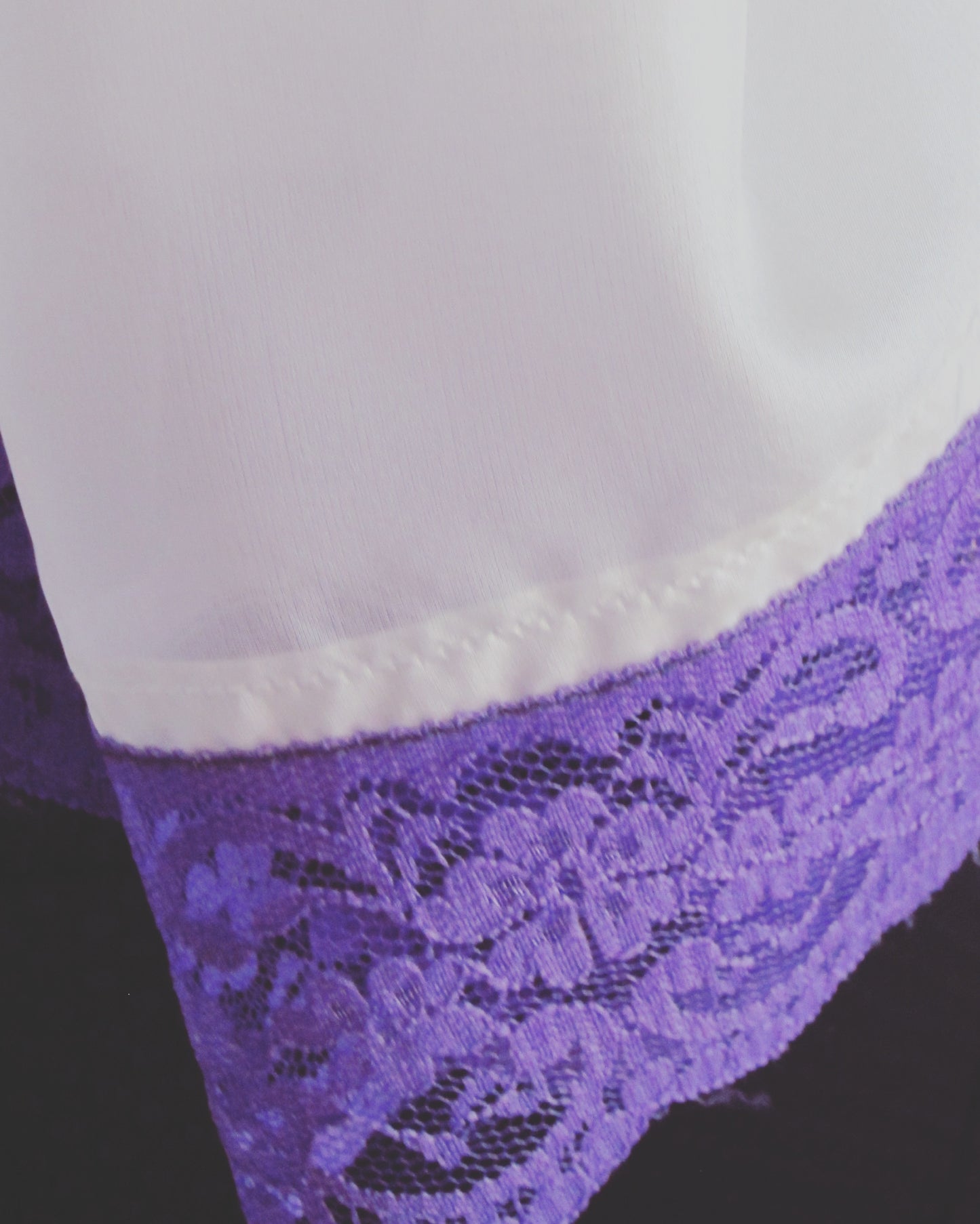 Lightweight Silk Ivory Scarf With Purple Lace Trim - Style Showroom 