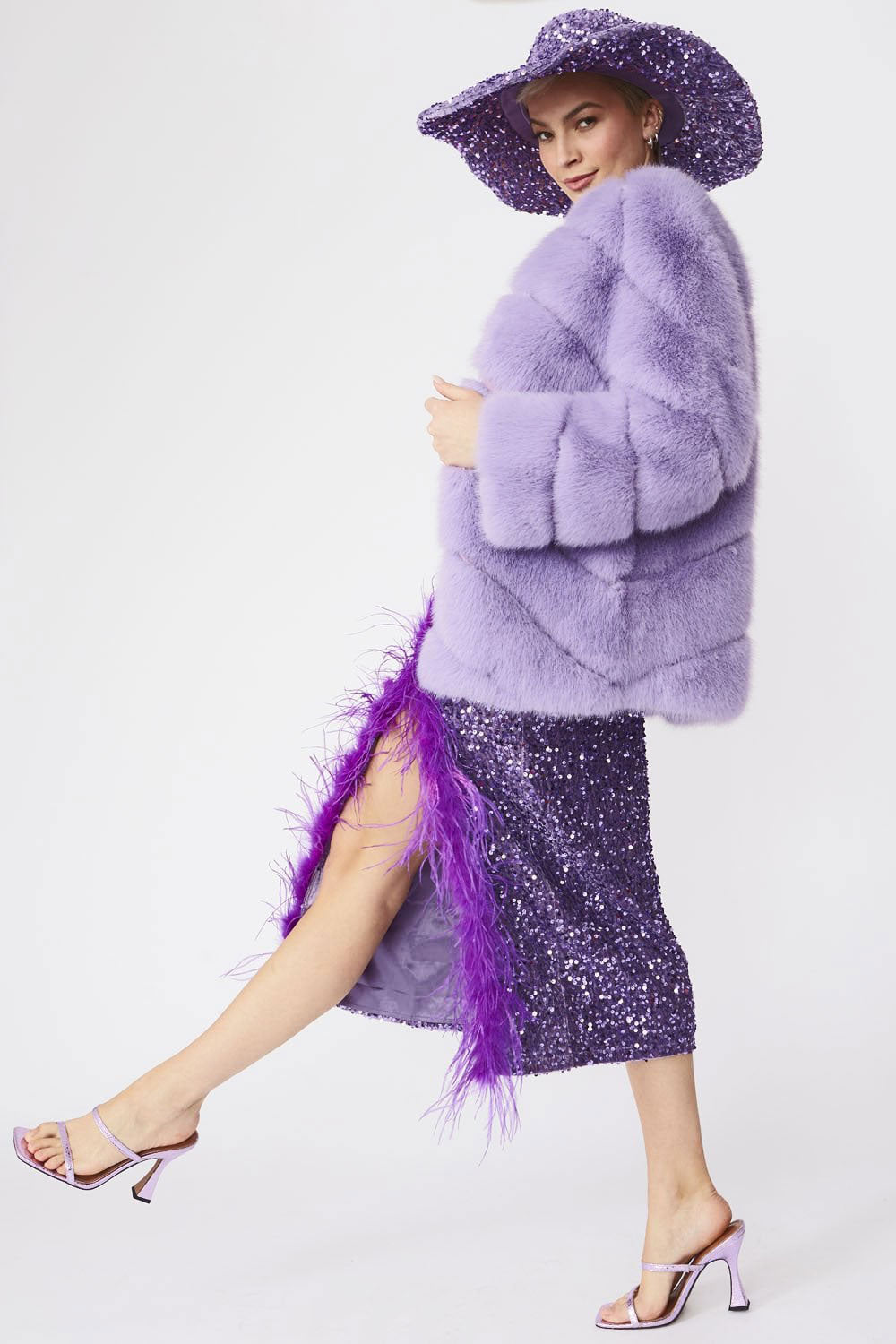 Ladies Purple Sequin Handmade Flapper Hat-1