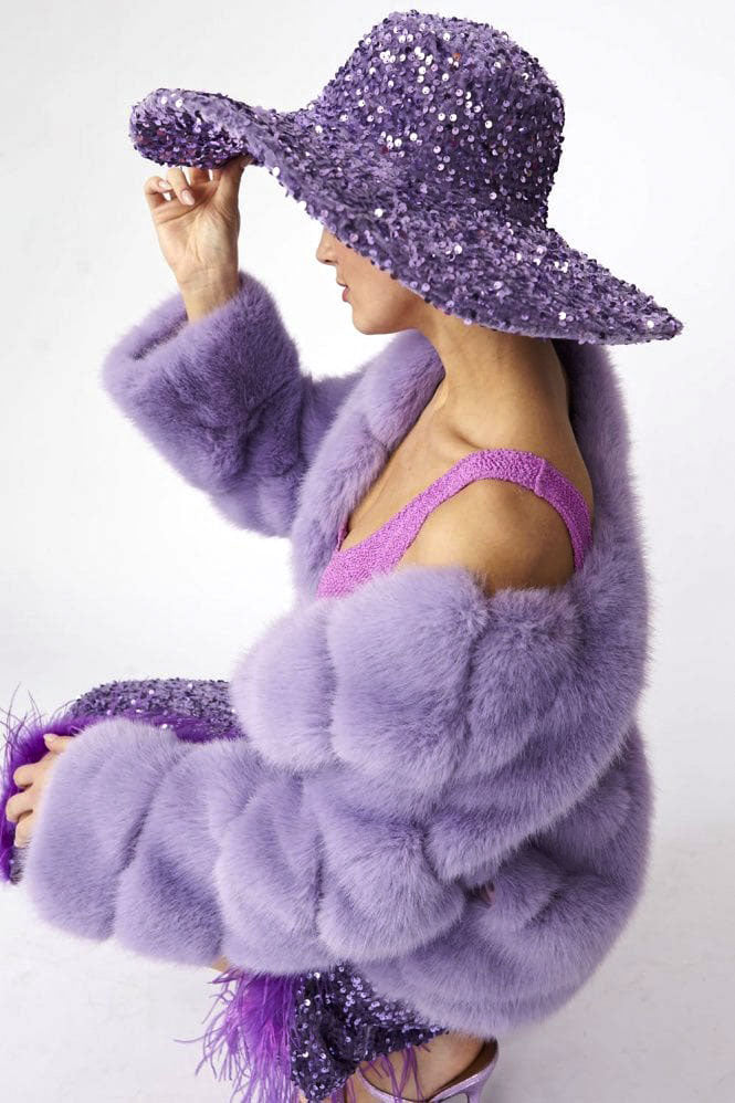 Ladies Purple Sequin Handmade Flapper Hat-0