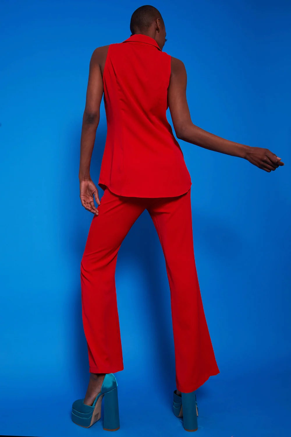 Ladies Red Silk Blend Sleeveless Shirt-3