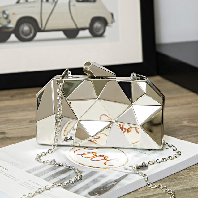 Ladies Gold Acrylic Geometric Box Style Evening Bag