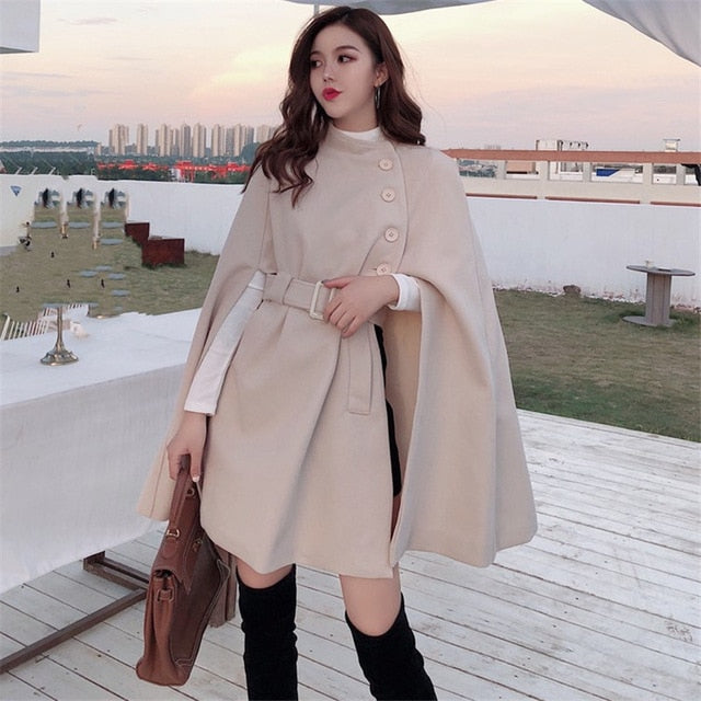 Elegant Ladies Poncho Style Winter Coat