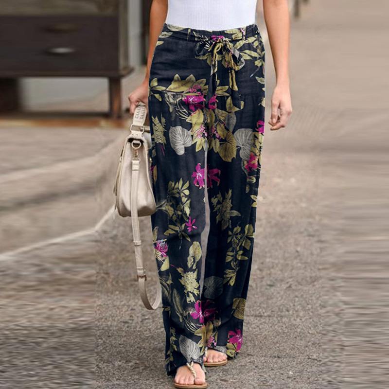 Ladies Casual Vintage Print Trouser With Elasticated Waist and Drawstr –  Style Showroom