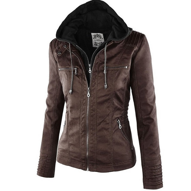 Womens Waterproof and Windproof Faux Leather Jacket