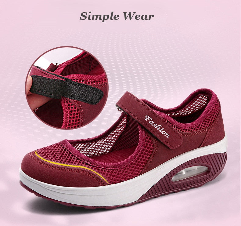 Ladies Red 2 Fashionable Trainers With A Velcro Strip Fastening