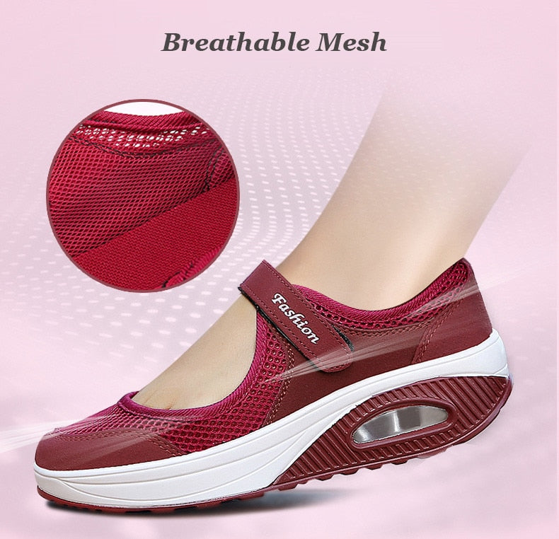 Ladies Red 2 Fashionable Comfortable Lightweight Trainers With Breathable Mesh To Prevent Sweating