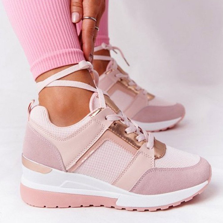 Ladies Pink Trendy Trainers With Ankle Lace Tie