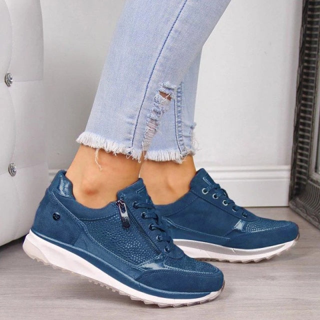 Ladies Trendy Trainers With Zip And Lace Detail