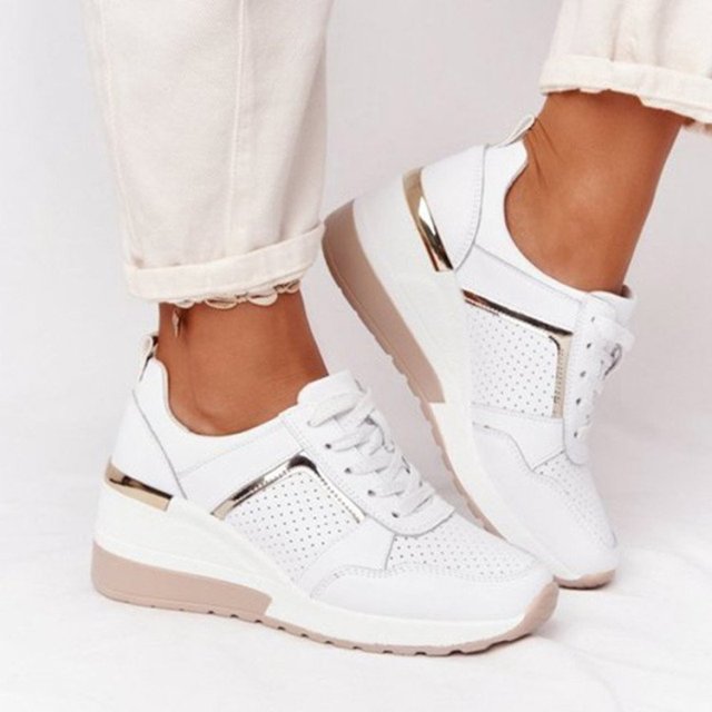 Ladies White Trendy Trainers With Zip And Lace Detail
