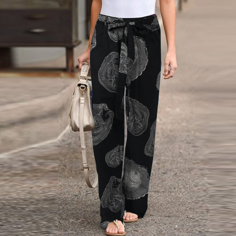 Ladies Casual Vintage Print Trouser With Elasticated Waist and Drawstring