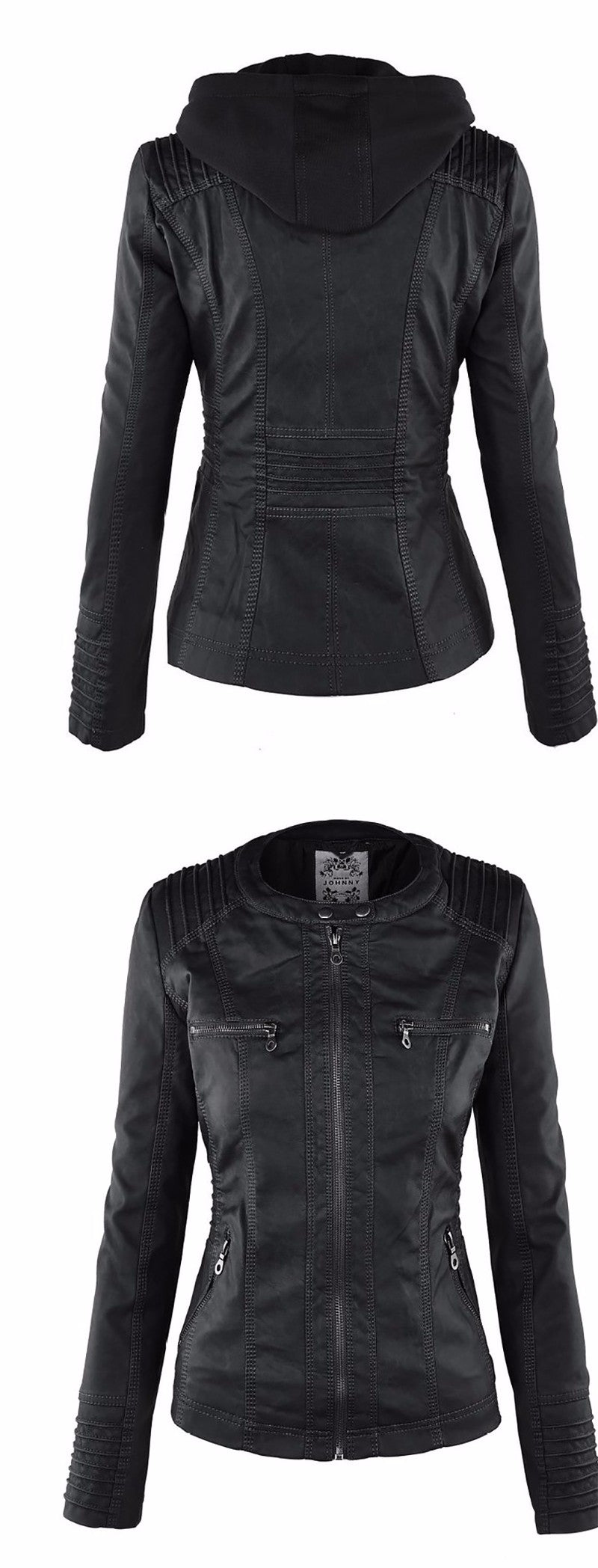 Womens Waterproof and Windproof Faux Leather Jacket